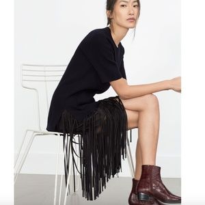 NEW Zara black fringe suede skirt